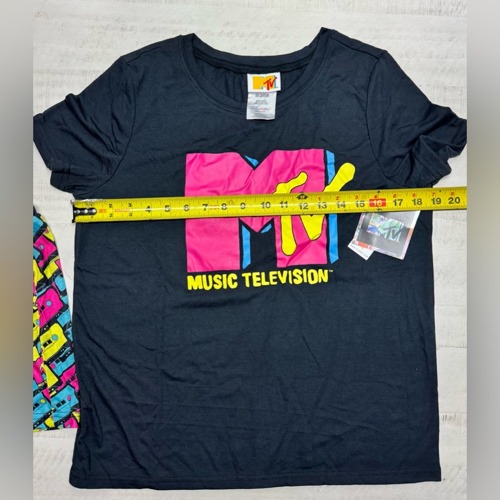 Intimo MTV Womens' Music Television Neon Cassette Tape Sleep Pajama Set Short - Picture 5 of 11